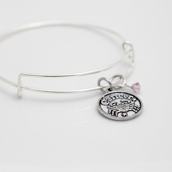 June Cancer Adjustable Charm Bangle - Handmade Zodiac Bracelet - Picture 6 of 11